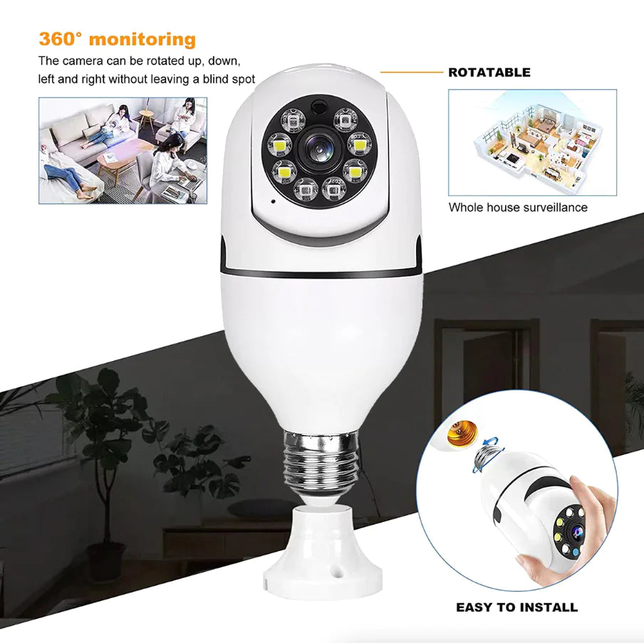 360 Degree Wireless IP Bulb Camera with Infrared Night Vision