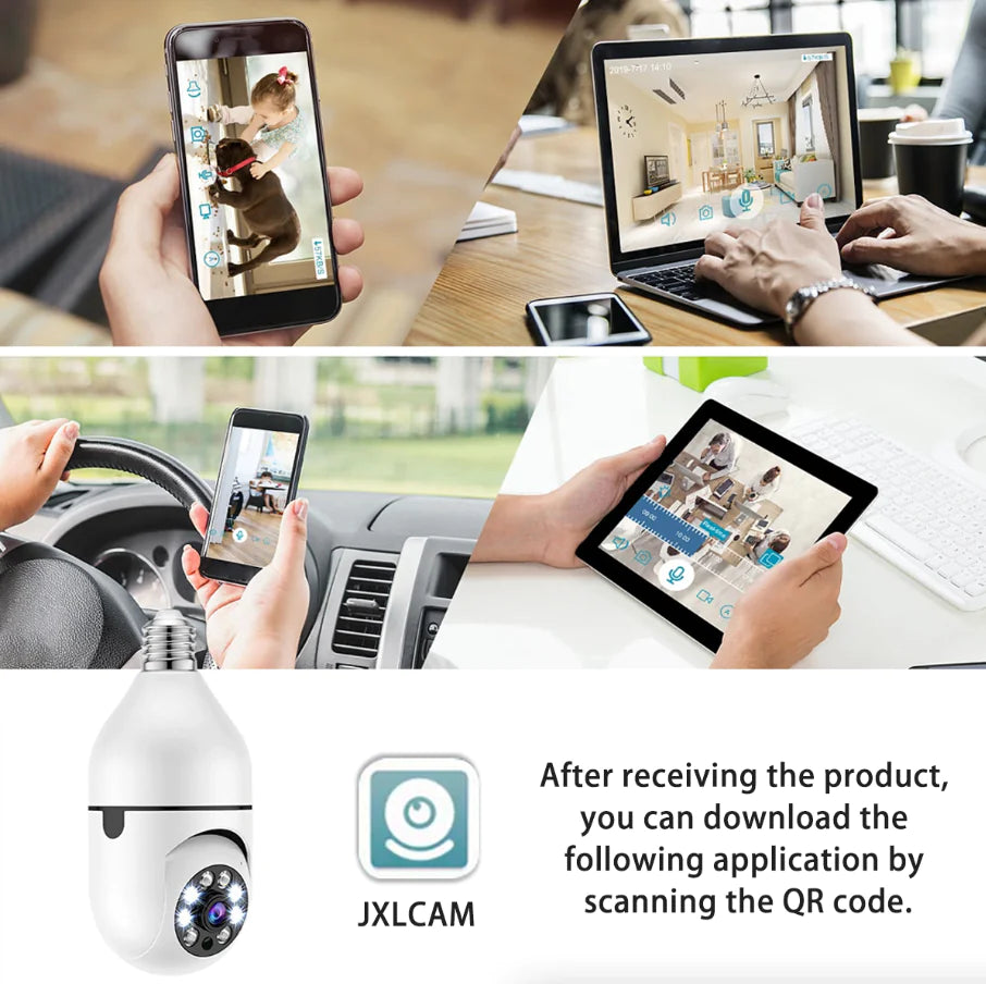 Smart E27 Light Bulb Camera with 360 Degree View and IR Night Mode