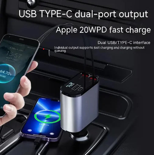 100W Metal Car Charger with Super Fast USB-C Charging Adapter