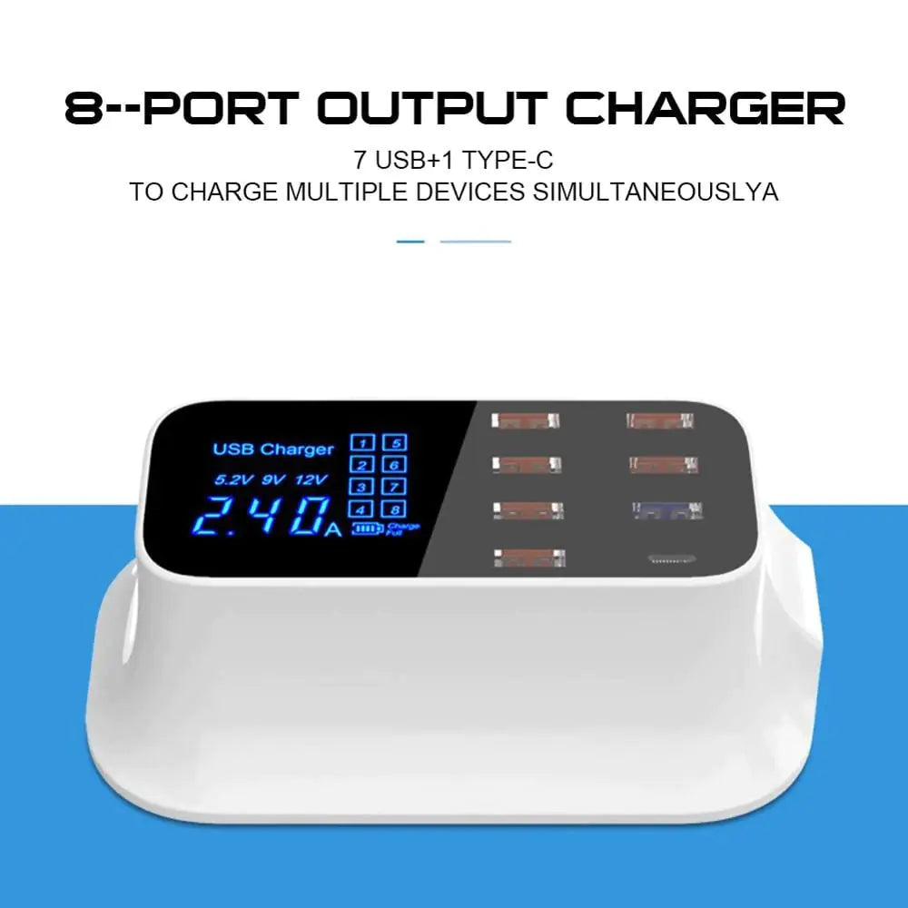 Multi-Port USB Charger Station with Type C Fast Charging Ports