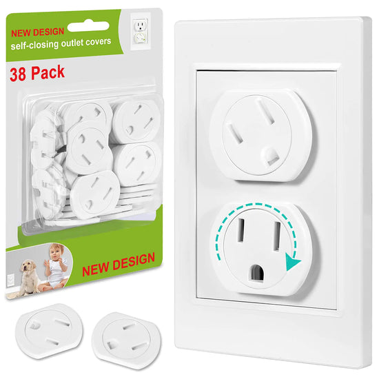 38-Pack Baby Proof Self-Closing Electrical Outlet Covers for Child Safety