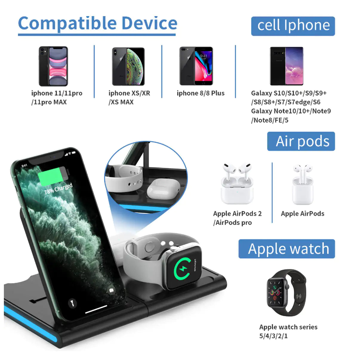 Magnetic Power Tiles 4-in-1 Wireless Charging Station for Multiple Devices