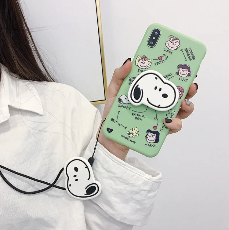 Cute Snoopy Phone Case with Built-in Stand and Screen Protector