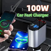 100W Metal Car Charger with Super Fast USB-C Charging Adapter