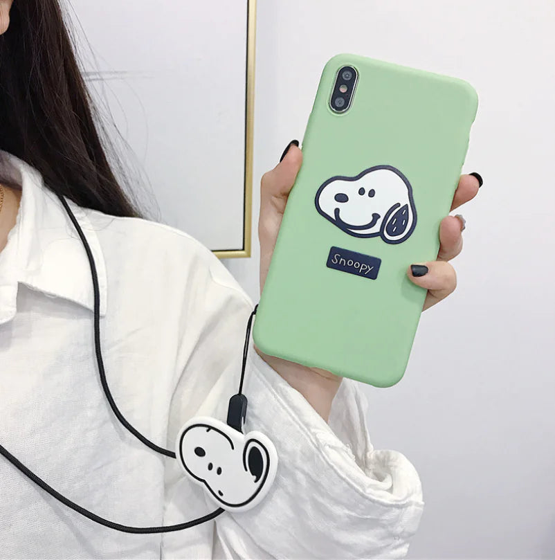 Cute Snoopy Phone Case with Built-in Stand and Screen Protector