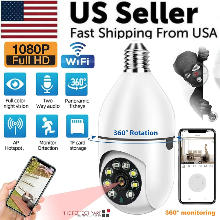 360° 1080P Light Bulb Security Camera with Wi-Fi and Night Vision