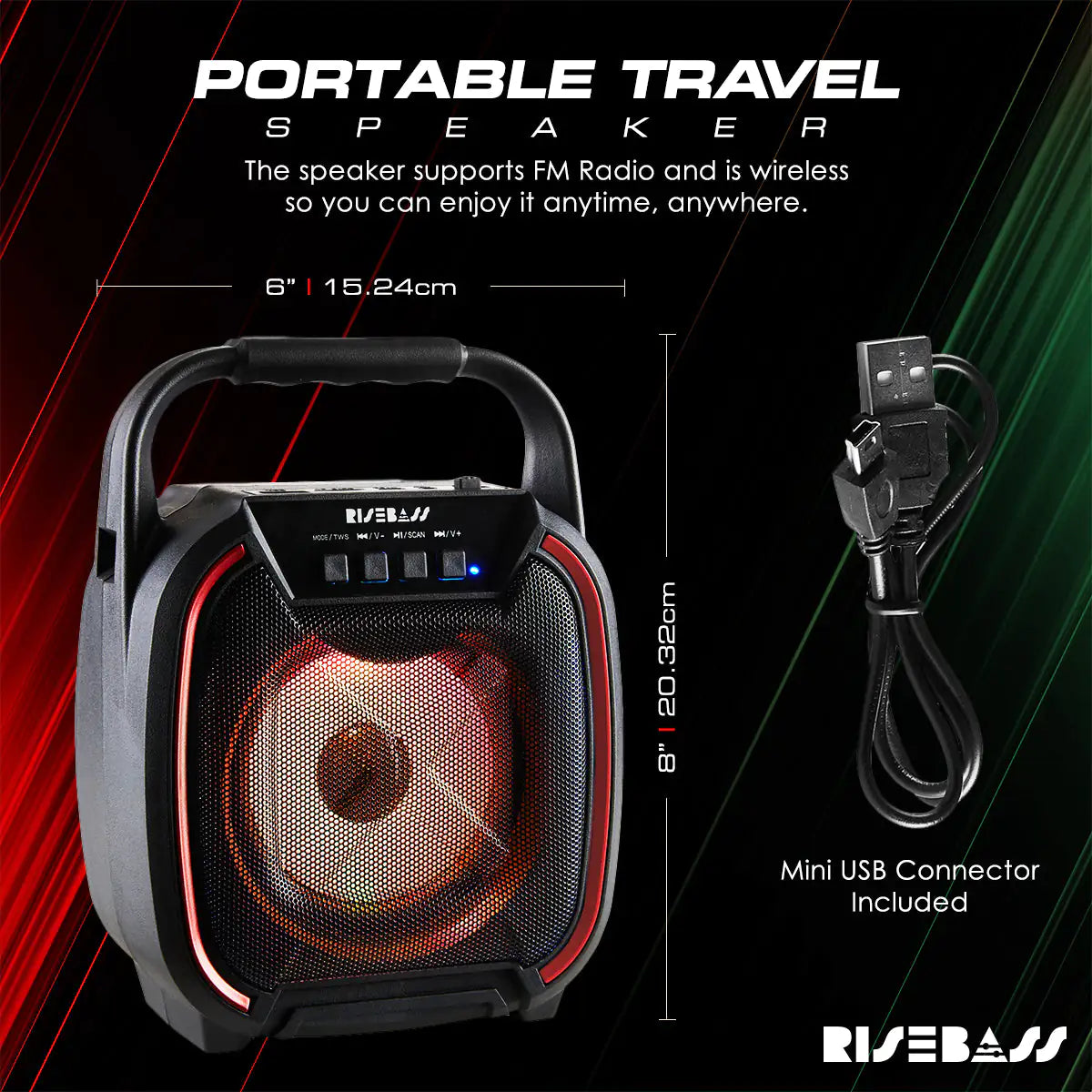 8" 600 watt Speaker - Portable Wireless Bluetooth 